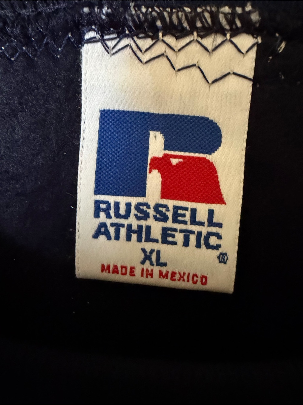 Vintage Russell Athletic USA Flag Patchwork Sweatshirt XL Navy Americana - Picture 8 of 10